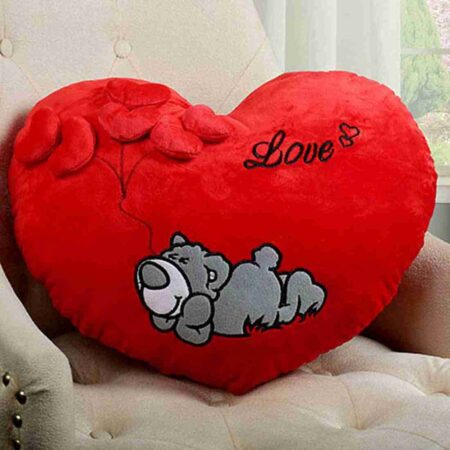 Heart Shaped Sleeping Dog Printed with Cute Little Hearts Pillow