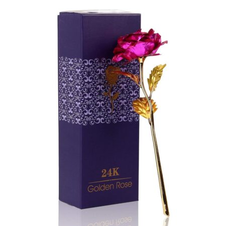 24K Gold Foil Artificial Pink Rose Flower